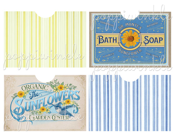 Junk journal pockets featuring sunflowers and blue and yellow