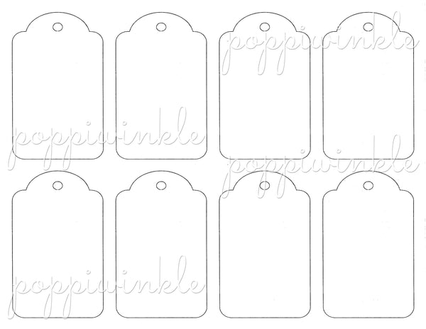 Eight rounded tag templates of the same size. Print them on the cardstock of your choice and cut them out.
