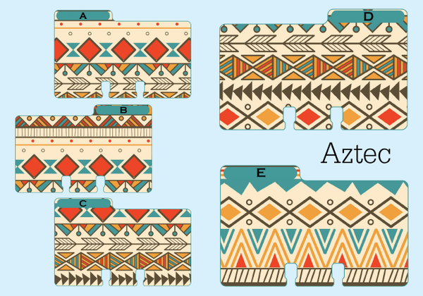 Tribal print Rolodex Dividers in 5 patterns - all are red, blue, brown, orange beige. These Aztec Rolodex dividers come in 5 different styles.