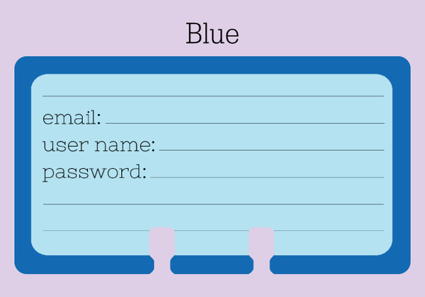 Password Rolodex cards in a pale blue with a royal blue border