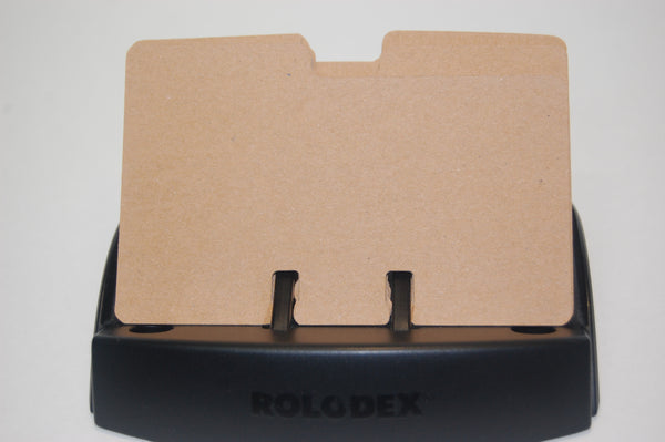 Kraft cardstock rotary card dividers in a Rolodex holder