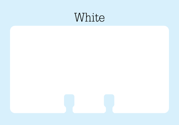 A mini Rolodex refill card made of white cardstock. It is on a blue background with the word "White."