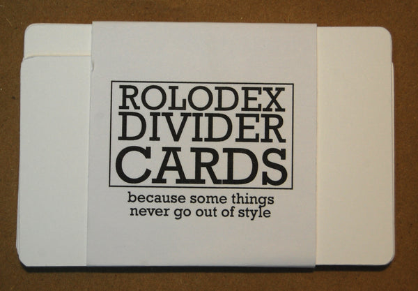 White Rolodex divider cards in a wrapper. The wrapper say, "because some things never go out of style."