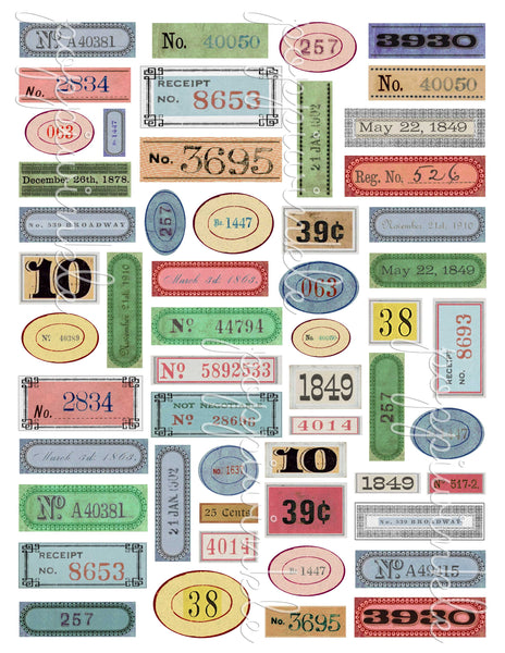 A colorful printable with decorative numbers in a vintage style.