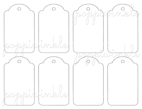 Eight rounded tag templates of the same size. Print them on the cardstock of your choice and cut them out.