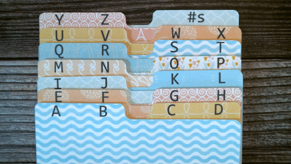 Rolodex Dividers - 2 Letters per Divider - Multi Pattern