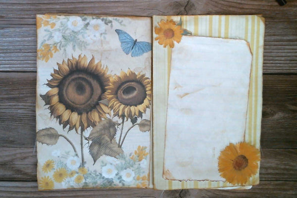 Yellow and White Junk Journal Spread Made From Printable