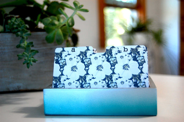 Pretty Floral Rolodex Dividers in blue and white.