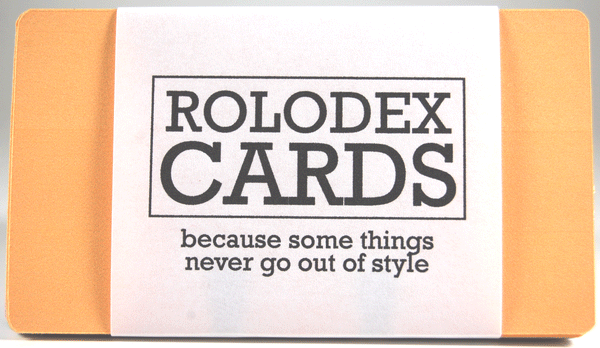 Pastel Rolodex cards in a wrapper that says "because some things never go out of style"