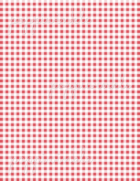 A checkered, gingham digital paper. The red and white checks are  about 52 squares along the 8.5 inch side of the paper.